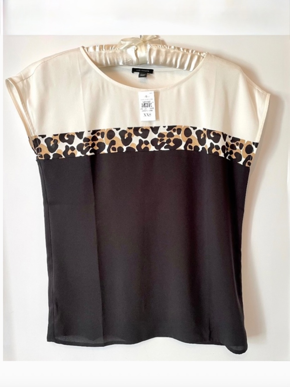 Ann Taylor Shell Black White Leopard XXS Sleeveless Shirt NWT
